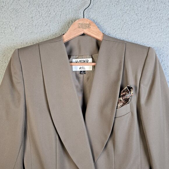 Kasper ASL Taupe Double Breasted Blazer Shawl Collar Size 6 Classic Workwear 90s - Picture 7 of 13